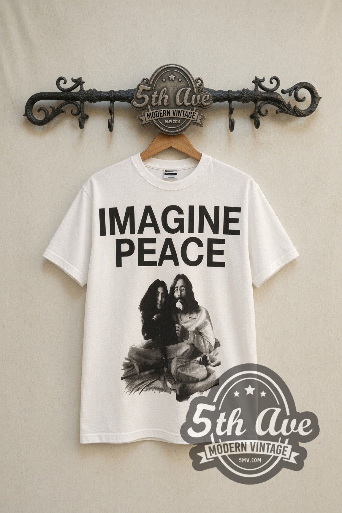 John Lennon Yoko Ono Imagine Peace tee front on the 5MV rack