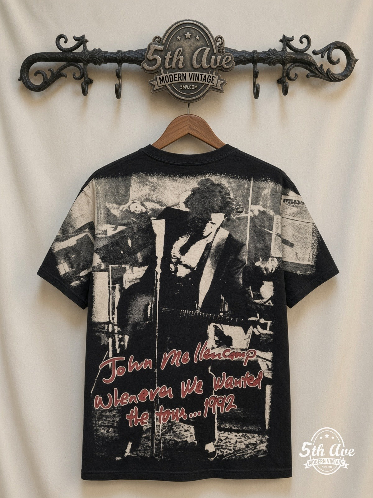 John Mellencamp Whenever We Wanted Tour 1992 all over print vintage tee back on cream 5th Ave rack