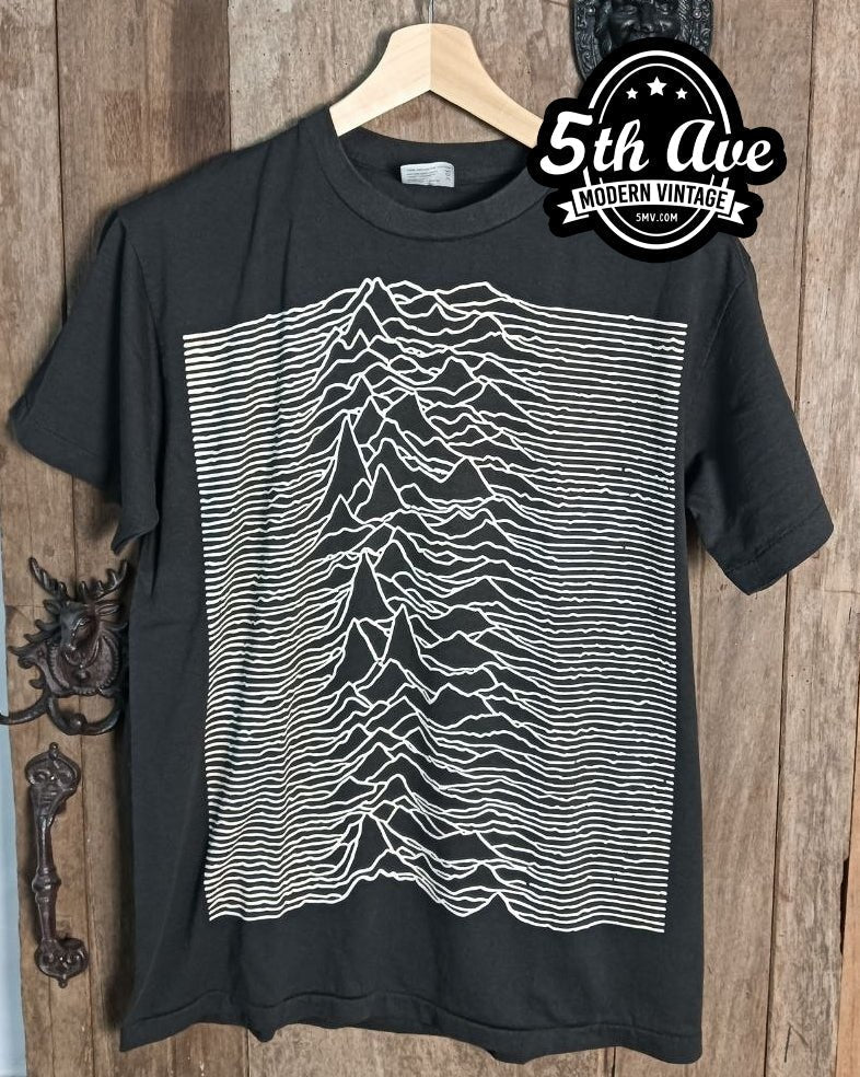 Joy Division Unknown Pleasures Stitch t shirt with "Love Will Tear Us Apart" Artwork - Vintage Band Shirts