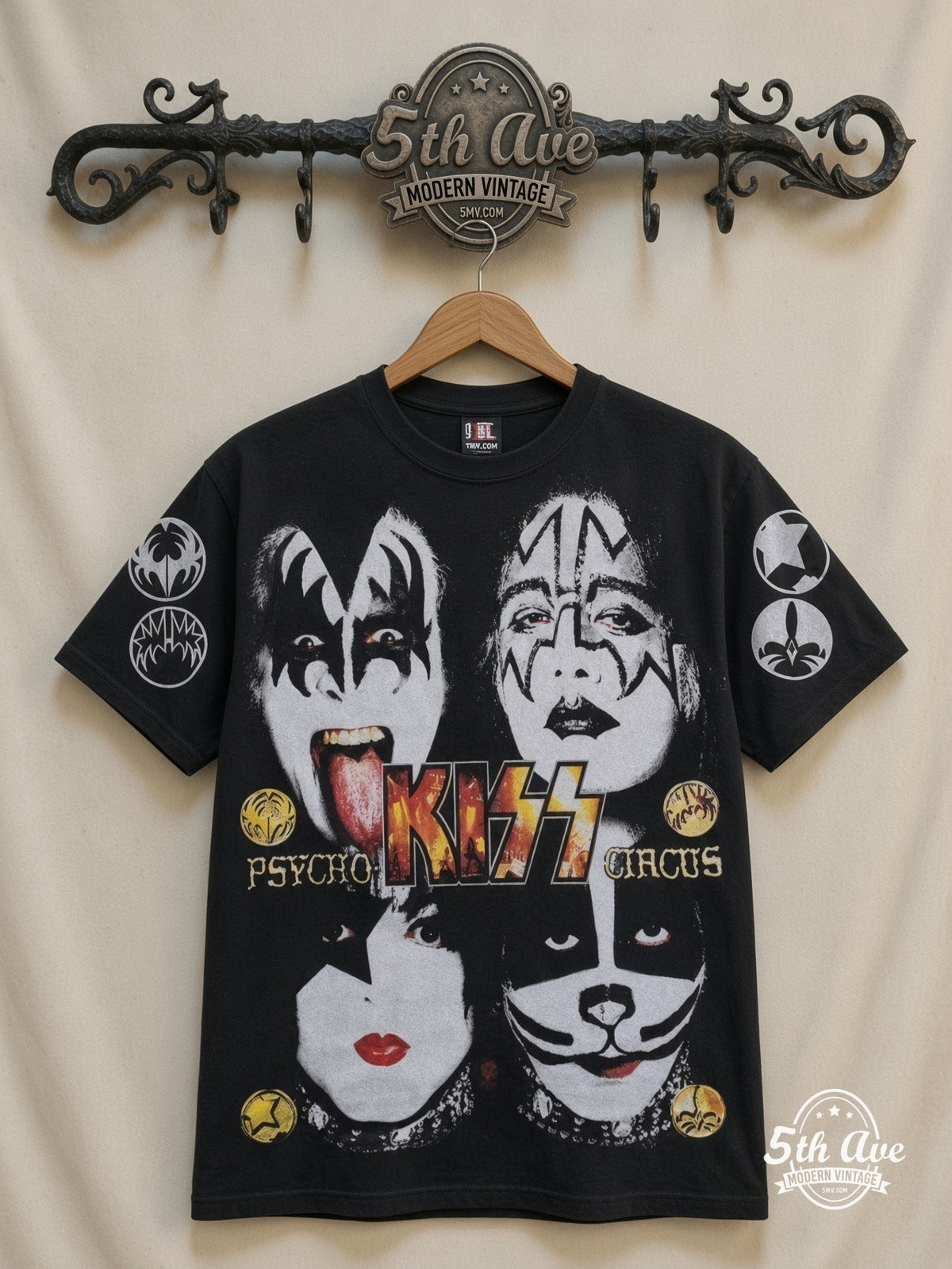 KISS Psycho Circus Mexico 1999 all over print vintage band t-shirt front on cream 5th Ave rack