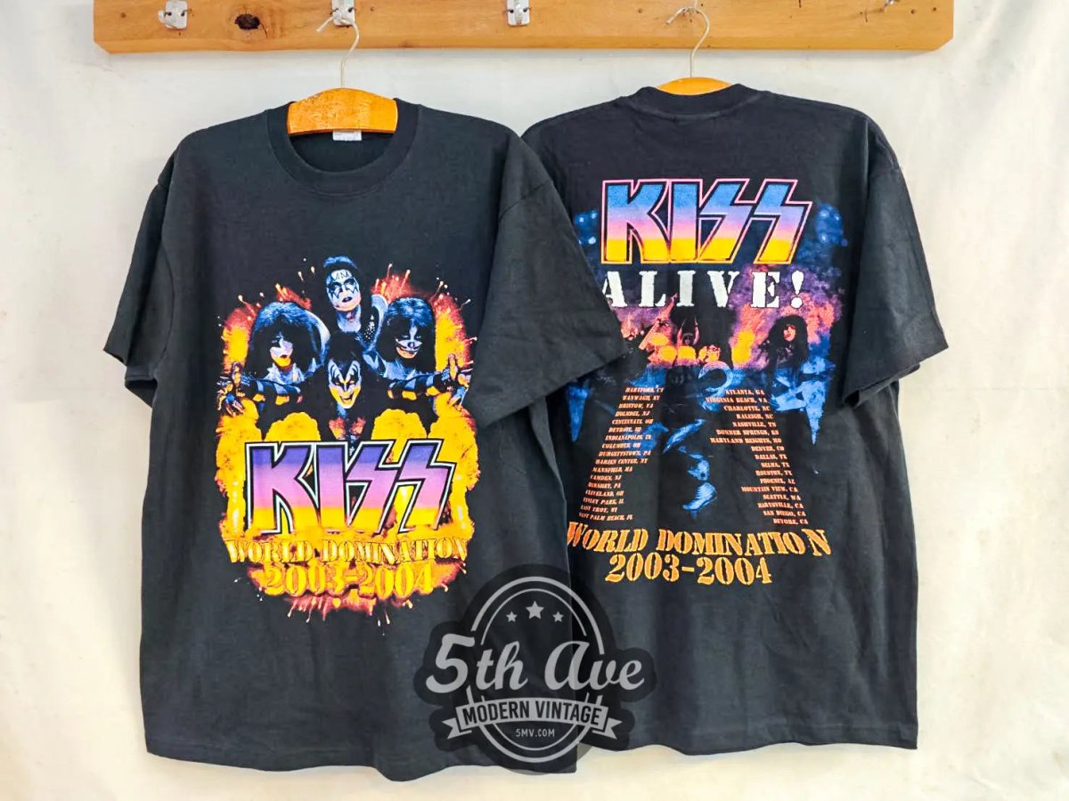 Kiss World Domination 2003 - 2004 Tour \m/KIϟϟ\m/ - New Vintage Band T shirt - Vintage Band Shirts