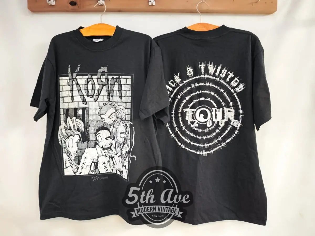 Korn Sick and Twisted Tour 2000 Monochrome - New Vintage Band T shirt - Vintage Band Shirts