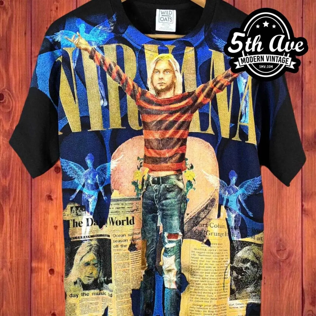 Kurt Cobain Nirvana in The Daily World - AOP all over print New Vintage Band T shirt - Vintage Band Shirts