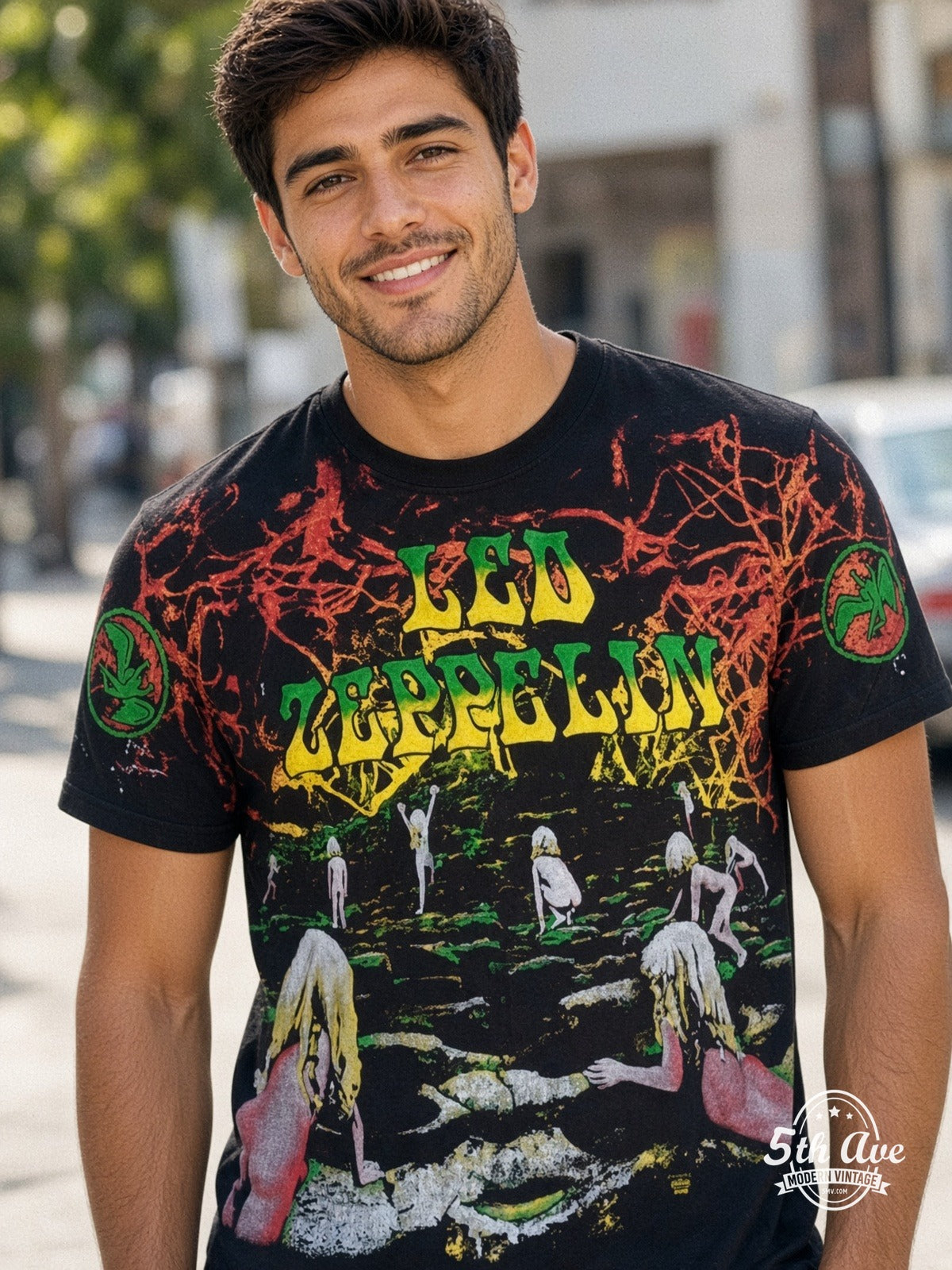 Led Zeppelin Houses of the Holy all over print vintage tee model wearing