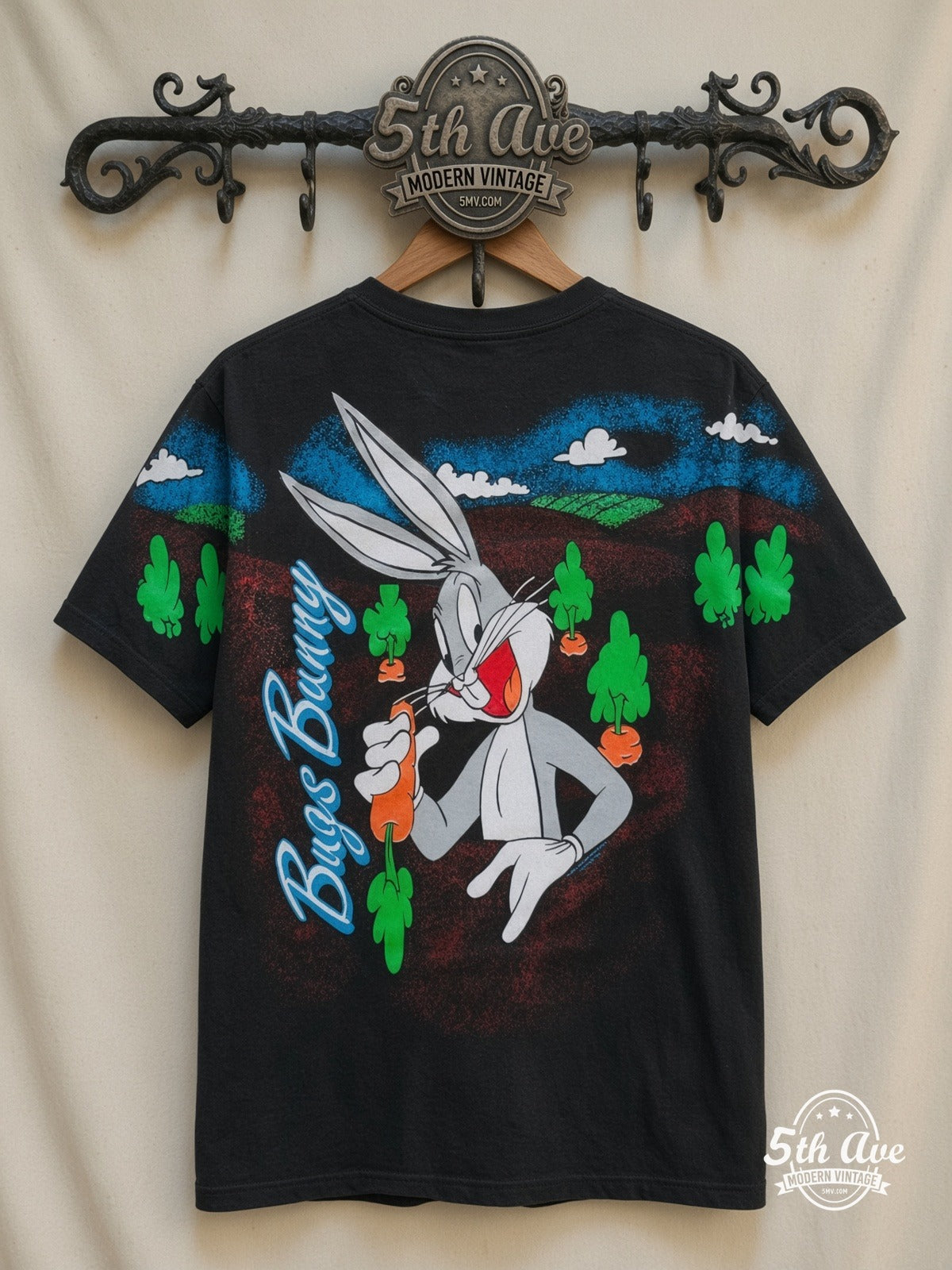 Looney Tunes Bugs Bunny Carrots Tough all over print vintage tee back on cream 5th Ave rack