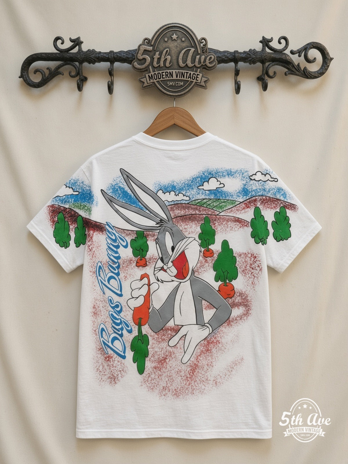 Looney Tunes Bugs Bunny Carrots Tough all over print vintage tee back on cream 5th Ave rack