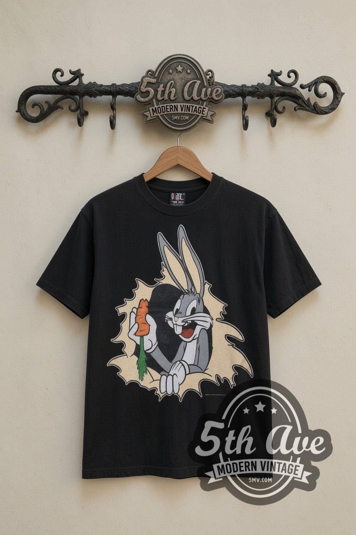 Looney Tunes Bugs Bunny Converse All Star cartoon tee in black, front view on a display rack