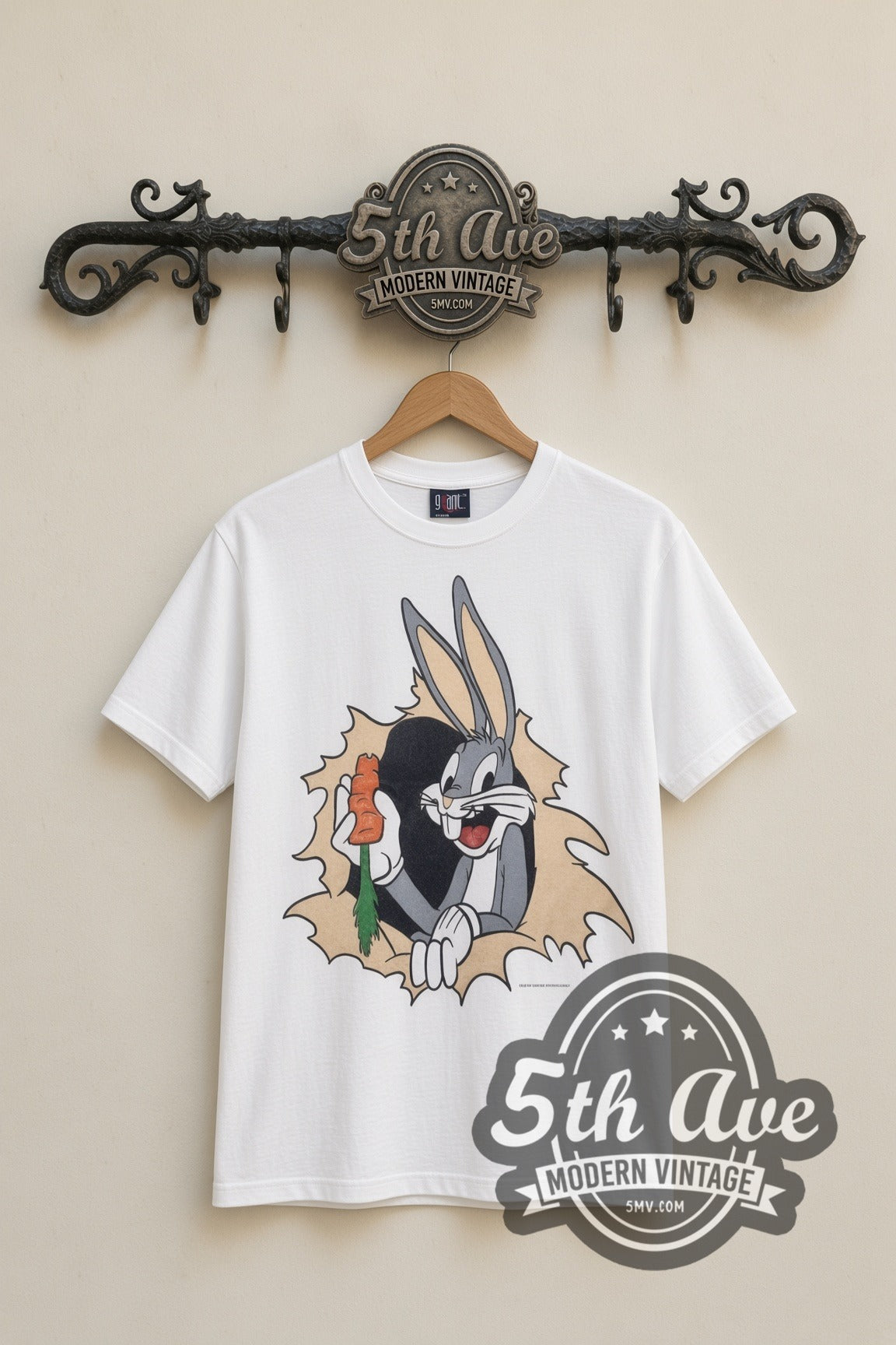 Looney Tunes Bugs Bunny Converse All Star cartoon tee in white, front view on a display rack