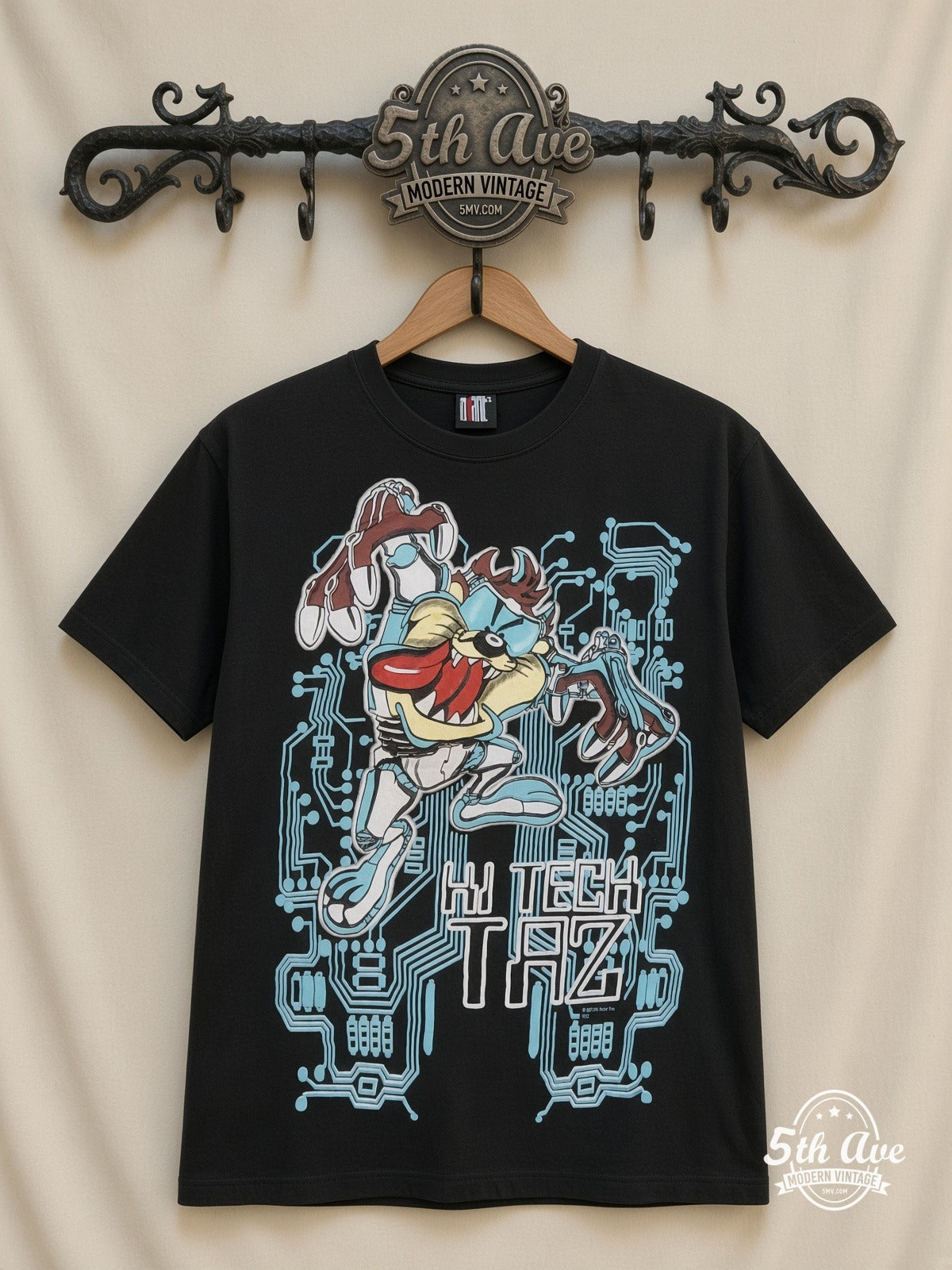 Looney Tunes Bugs Bunny Tech Blueprint all over print vintage cartoon t-shirt front on cream 5th Ave rack