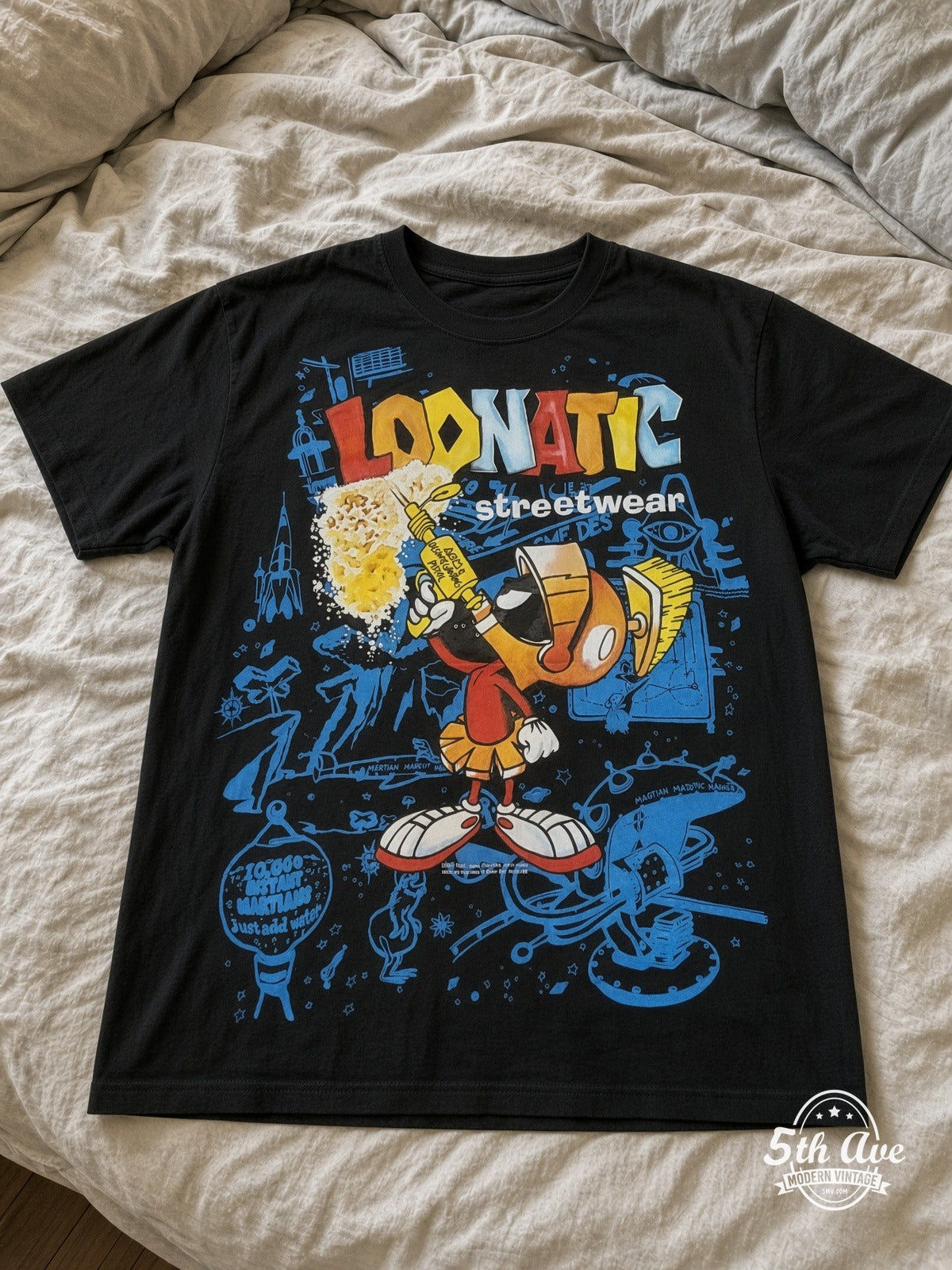 Looney Tunes Marvin Loonatic Streetwear Boombox vintage tee laid on bed