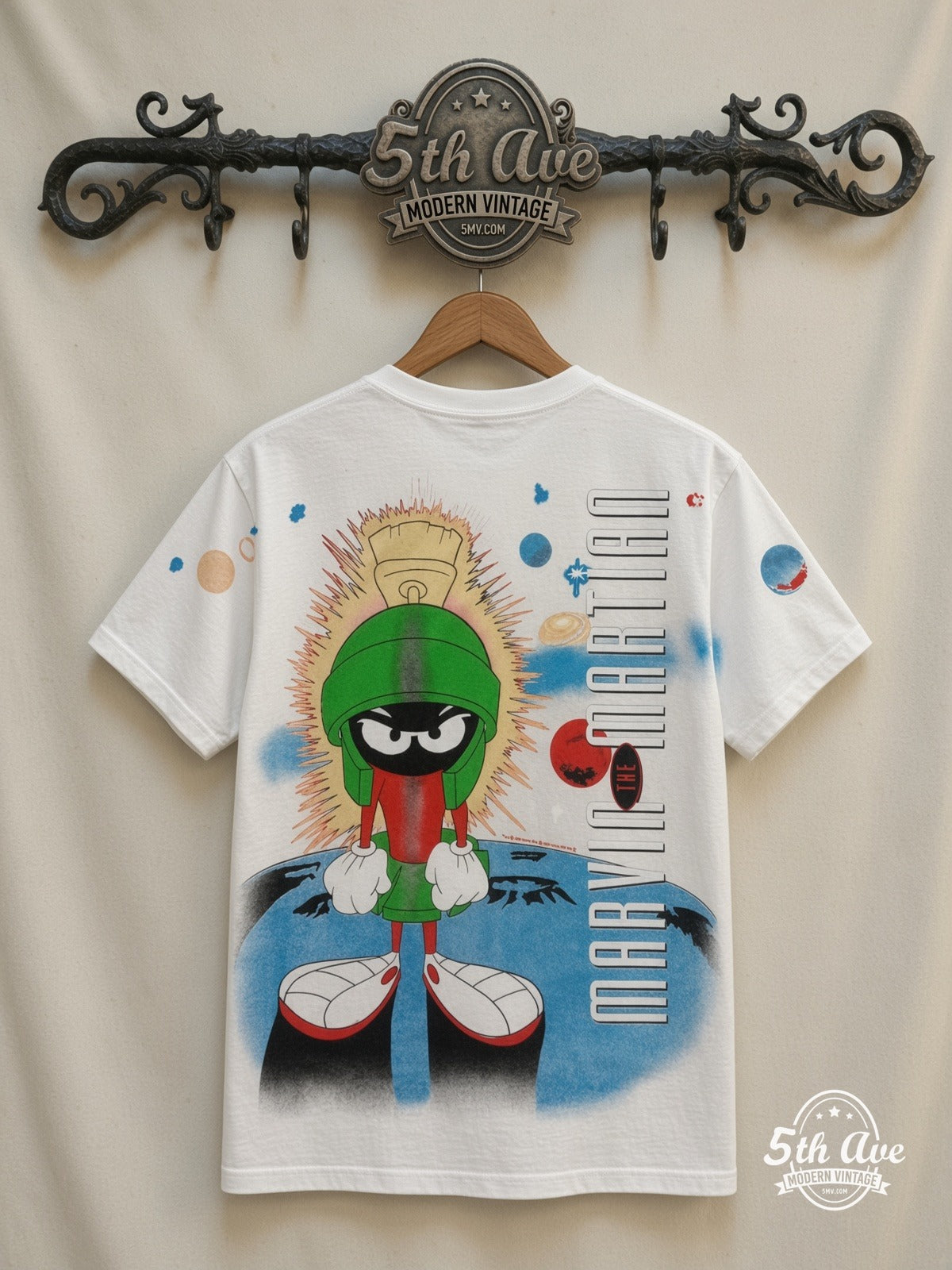 Looney Tunes Marvin the Martian Portrait all over print vintage tee back on cream 5th Ave rack