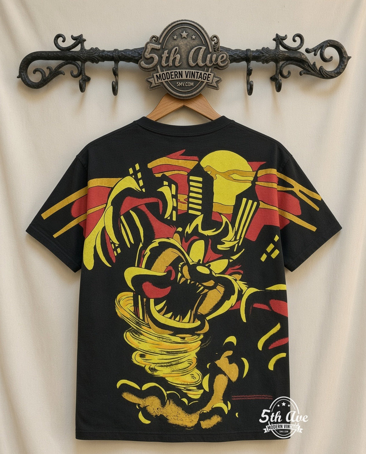 Looney Tunes Taz Giant Face Yellow vintage tee back on cream 5th Ave rack