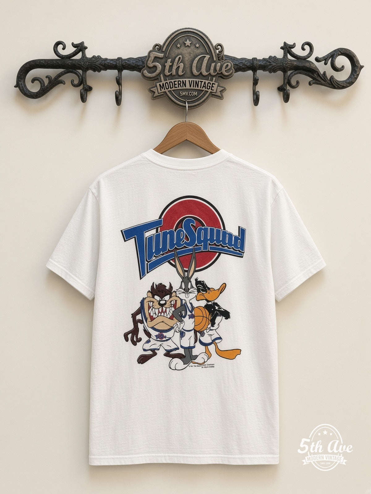 Looney Tunes Circle Badge Group White vintage tee back on cream 5th Ave rack