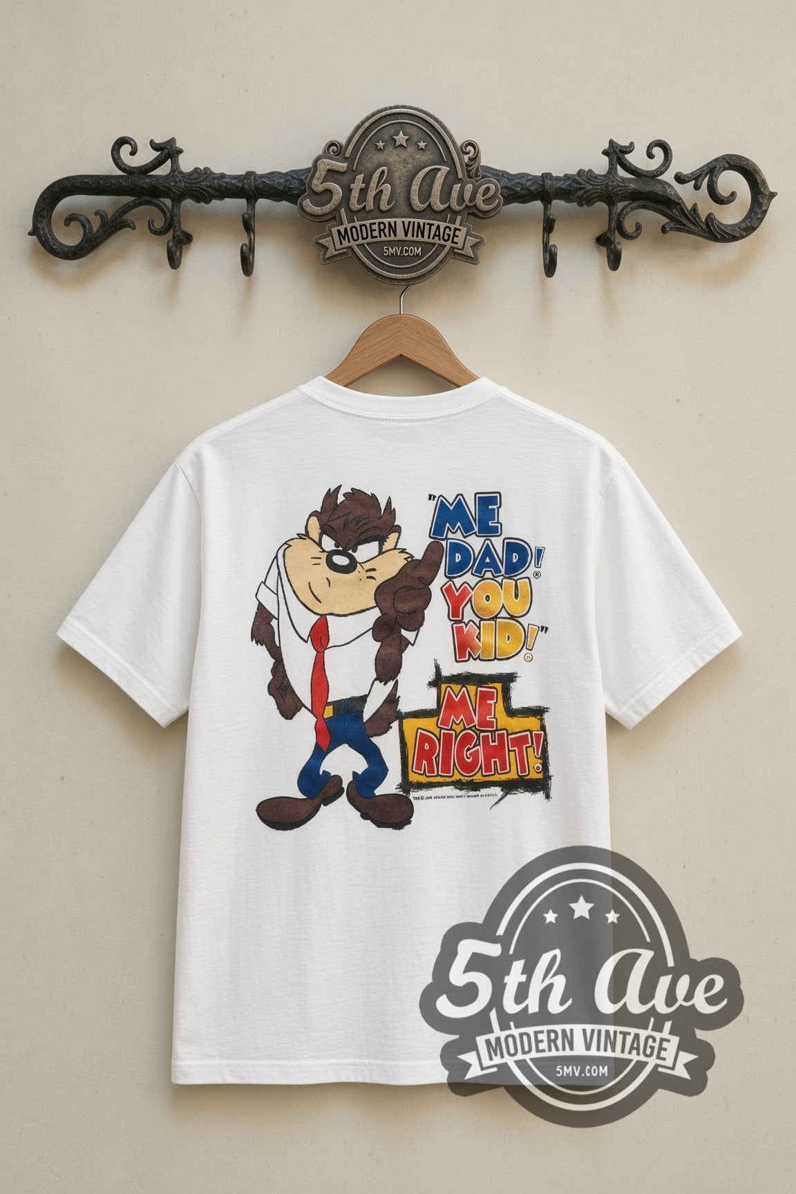 Looney Tunes Taz Dude with a Tude cartoon tee in white, back view on a display rack