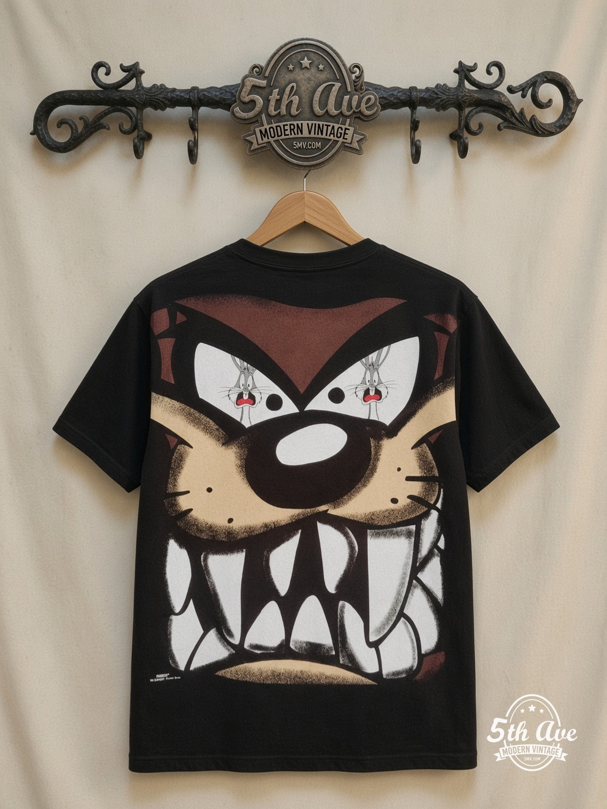 Looney Tunes Taz Giant Face Close-Up all over print vintage tee back on cream 5th Ave rack