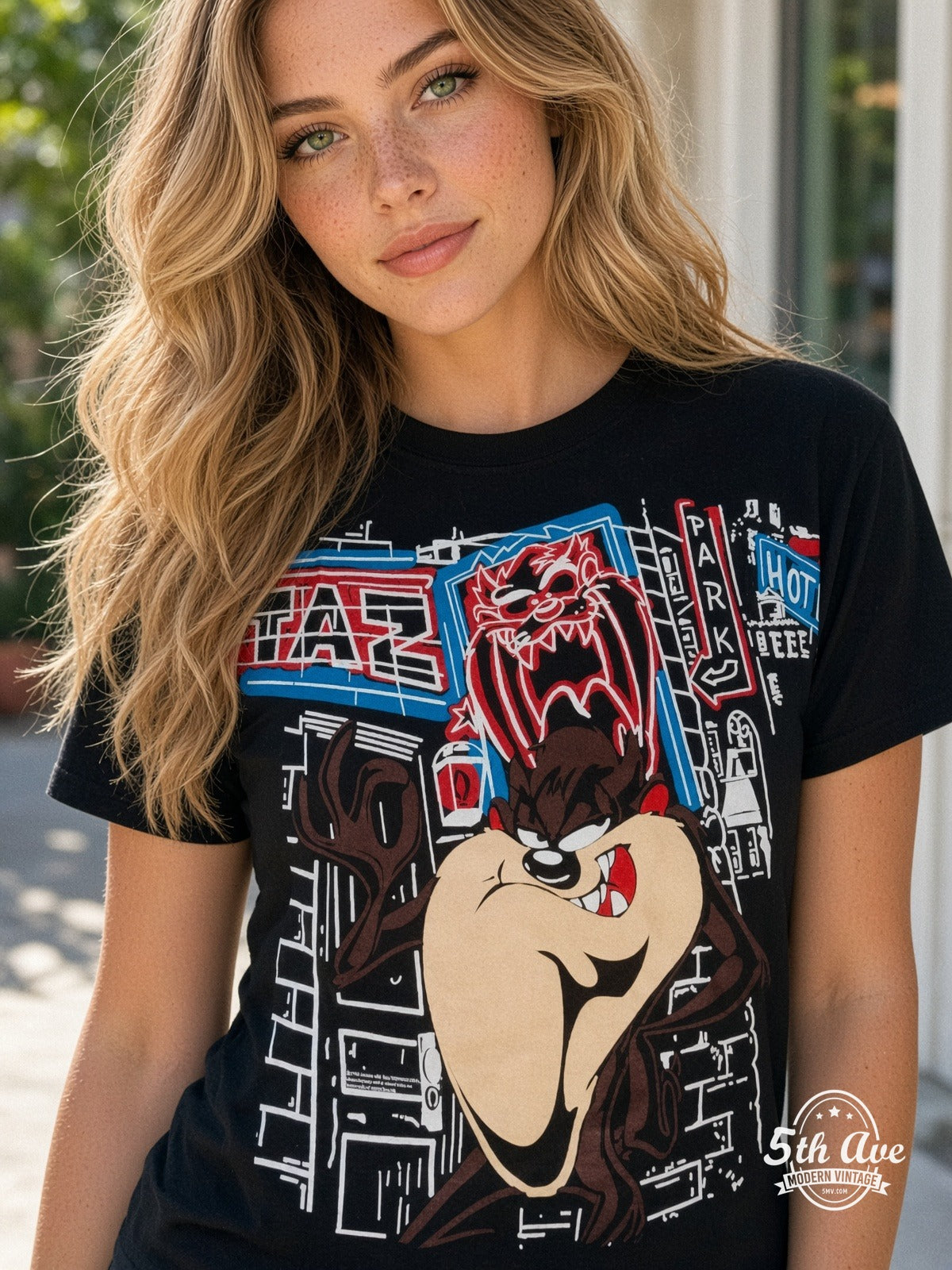 Looney Tunes Taz Graffiti Street vintage tee model wearing
