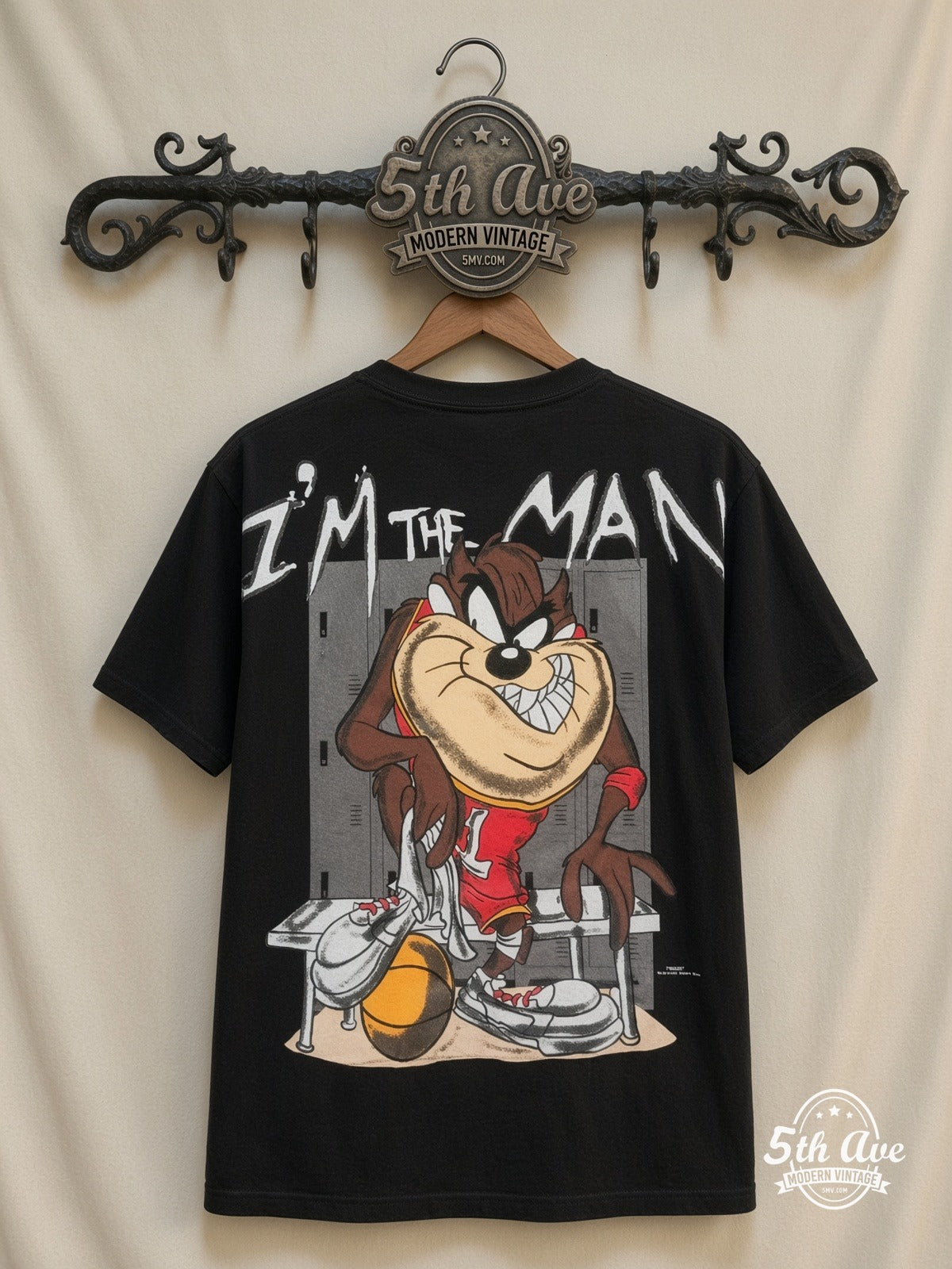 Looney Tunes Taz I'm The Man Basketball all over print vintage tee back on cream 5th Ave rack