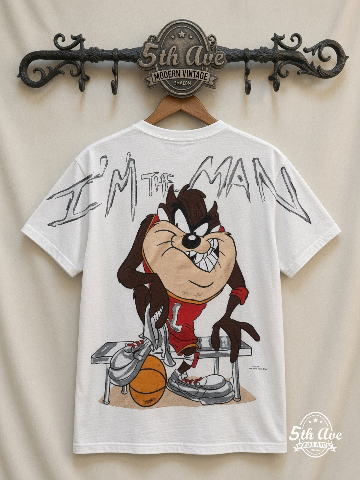 Looney Tunes Taz I'm The Man Basketball all over print vintage tee back on cream 5th Ave rack