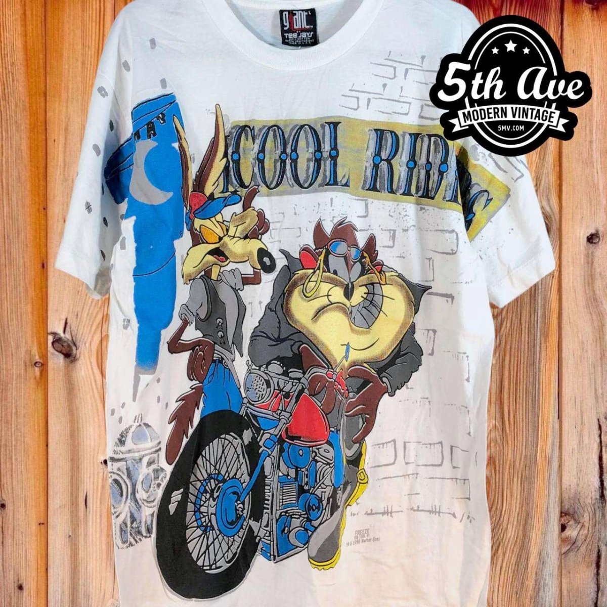 Looney Tunes Taz-Mania and Ralph Wolf Cool Rider - AOP all over print New Vintage Animation T shirt - Vintage Band Shirts