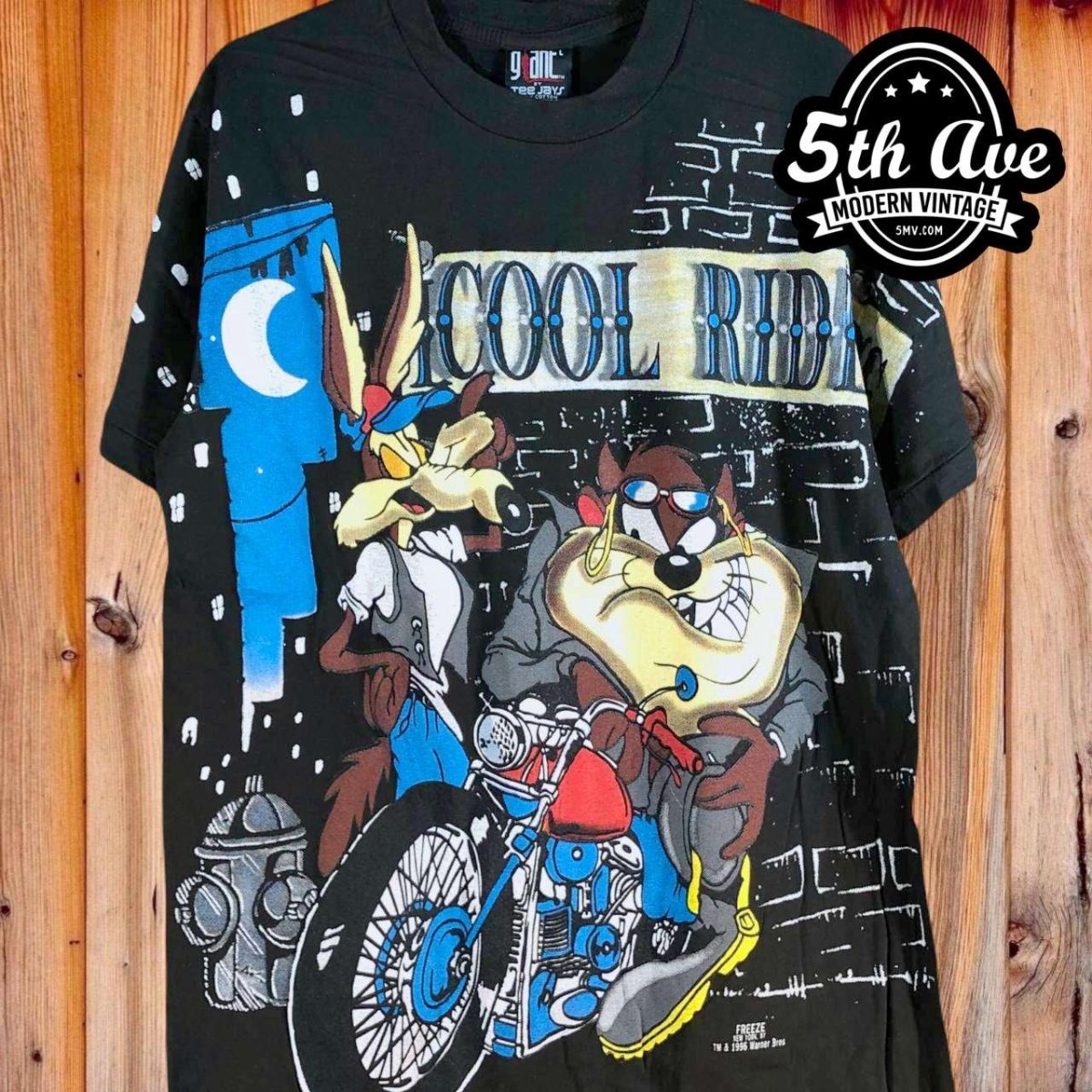 Looney Tunes Taz-Mania and Ralph Wolf Cool Rider - AOP all over print New  Vintage Animation T shirt - Vintage Band Shirts