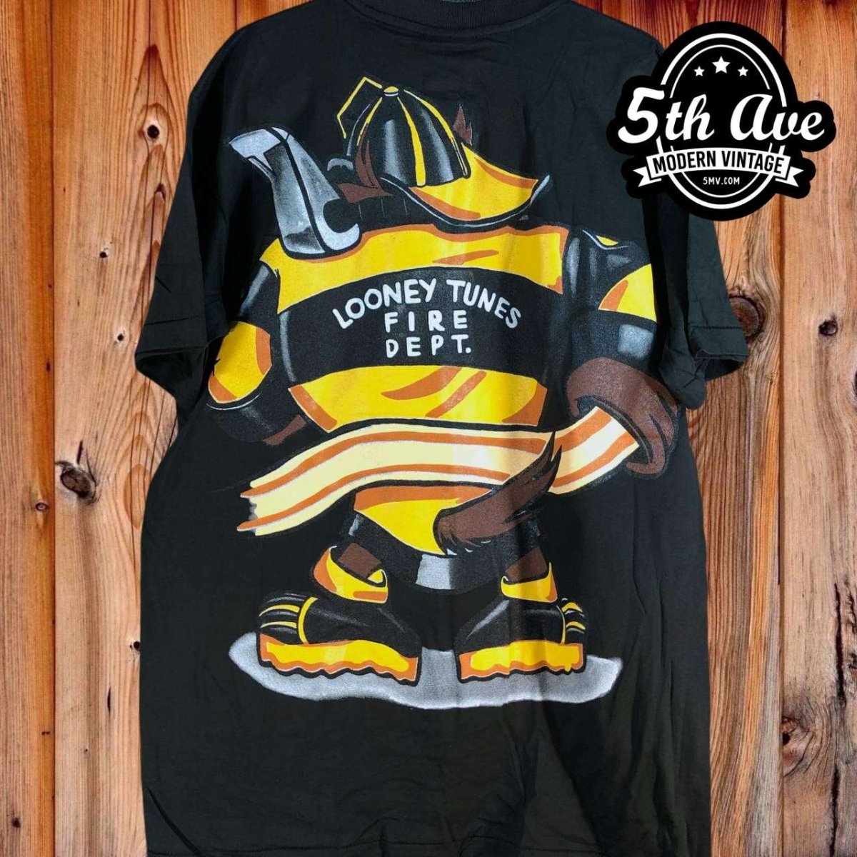 Looney Tunes Taz-Mania Fire DEPT. - AOP all over print New Vintage Animation T shirt - Vintage Band Shirts