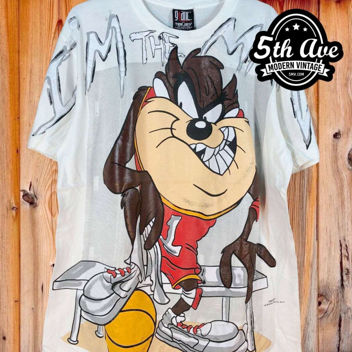 Vintage 1990s sale looney Tunes Taz Mr. Fit-It All Over Print Shirt