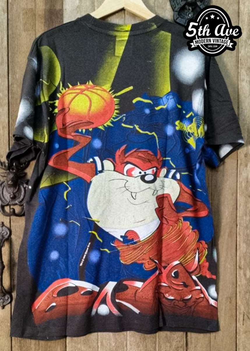 Looney Tunes Taz-Mania Space Jam - AOP all over print New Vintage Animation T shirt - Vintage Band Shirts