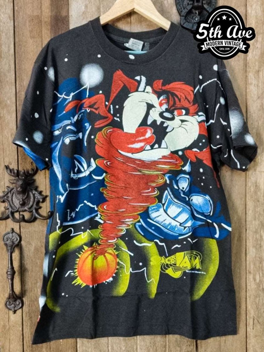 Looney Tunes Taz-Mania Space Jam - AOP all over print New Vintage Animation T shirt - Vintage Band Shirts