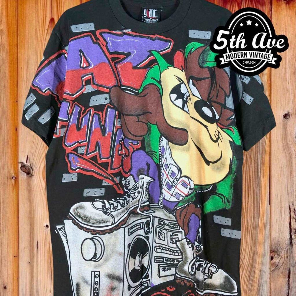 Vintage 1990s 2024 looney Tunes Taz Mr. Fit-It All Over Print Shirt