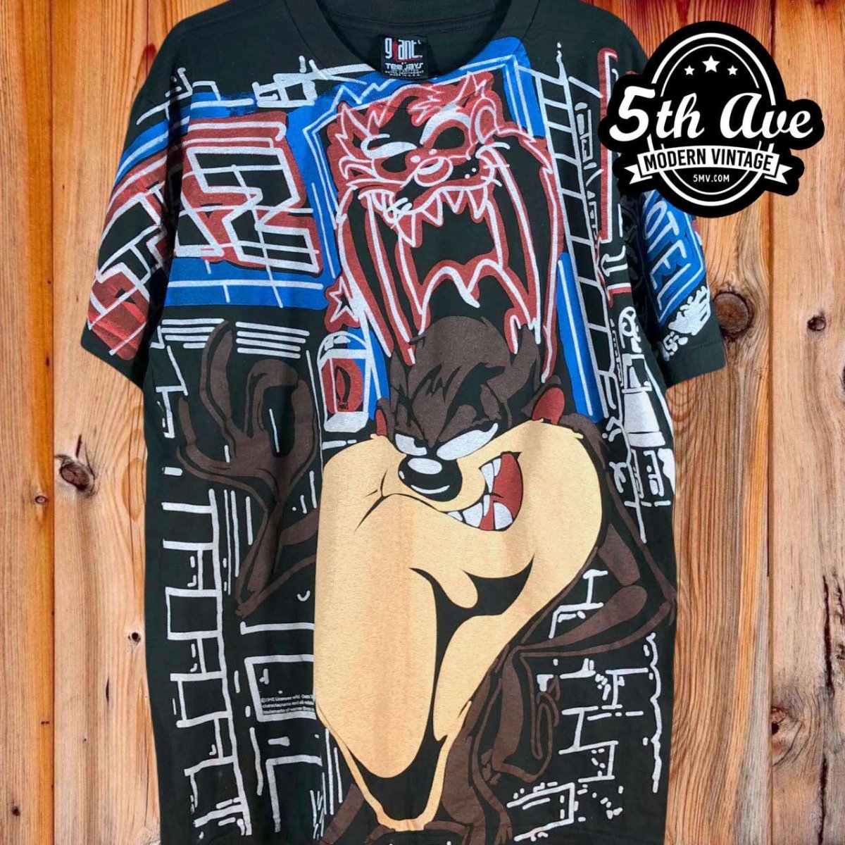 Looney Tunes Taz-Mania Tazmanian Devil - AOP all over print New Vintage Animation T shirt - Vintage Band Shirts