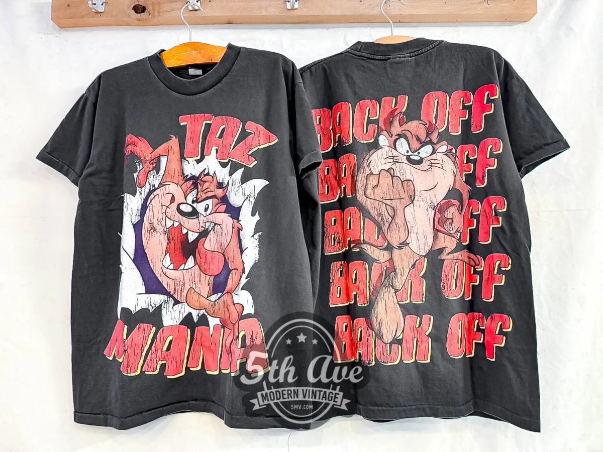 Looney Tunes Taz - Mania Tazmanian Devil Back Off - Vintage Reprint Animation T-Shirt - Vintage Band Shirts