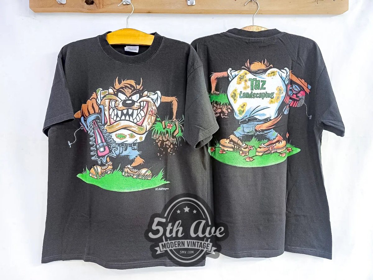 Looney Tunes Taz - Mania Tazmanian Devil Landscaping - Vintage Reprint Animation T-Shirt - Vintage Band Shirts