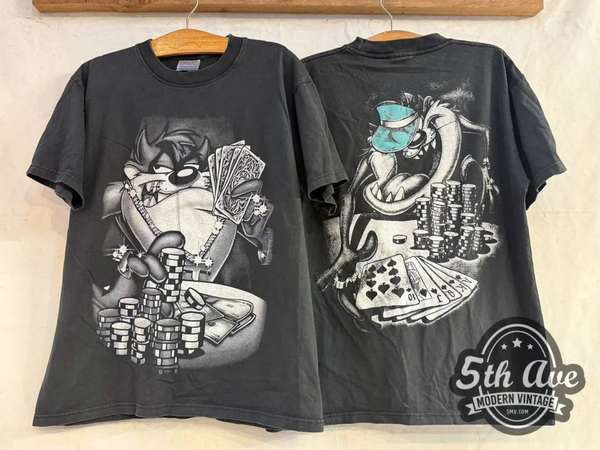 Looney Tunes Taz - Mania Tazmanian Devil Poker - AOP all over print New Vintage Animation T shirt - Vintage Band Shirts
