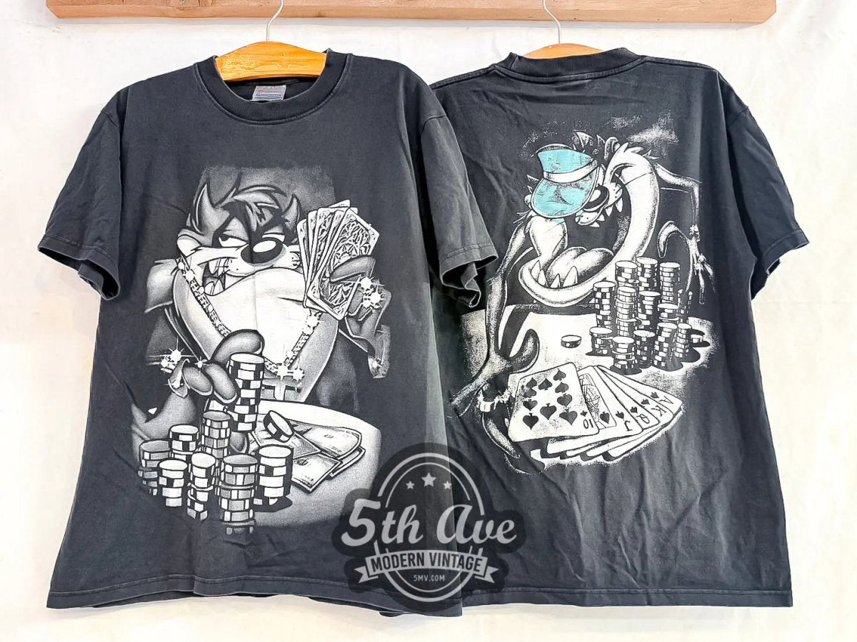 Looney Tunes Taz - Mania Tazmanian Devil Poker - AOP all over print Vintage Reprint Animation T-Shirt - Vintage Band Shirts