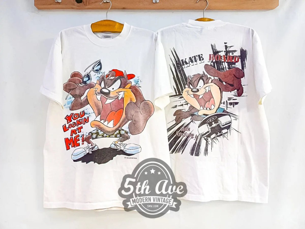 Looney Tunes Taz - Mania Tazmanian Devil Skate Board - Vintage Reprint Animation T-Shirt - Vintage Band Shirts