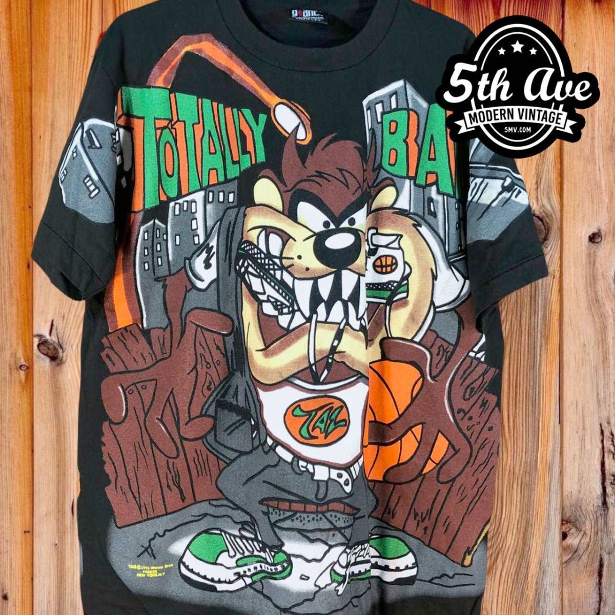 Looney Tunes Taz-Mania Totally Bad - AOP all over print New Vintage Animation T shirt - Vintage Band Shirts