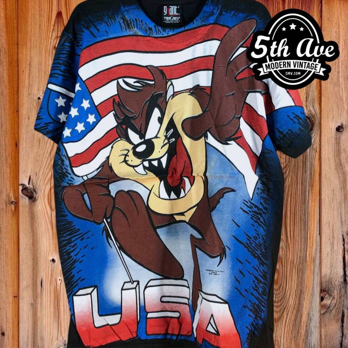 Looney Tunes Taz-Mania USA - AOP all over print New Vintage Animation T shirt - Vintage Band Shirts