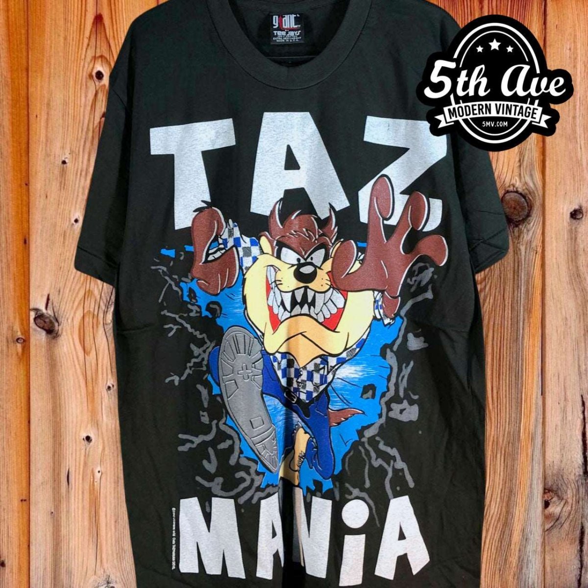 Looney Tunes Taz-Mania Warning Wild Thing - AOP all over print New Vintage Animation T shirt - Vintage Band Shirts