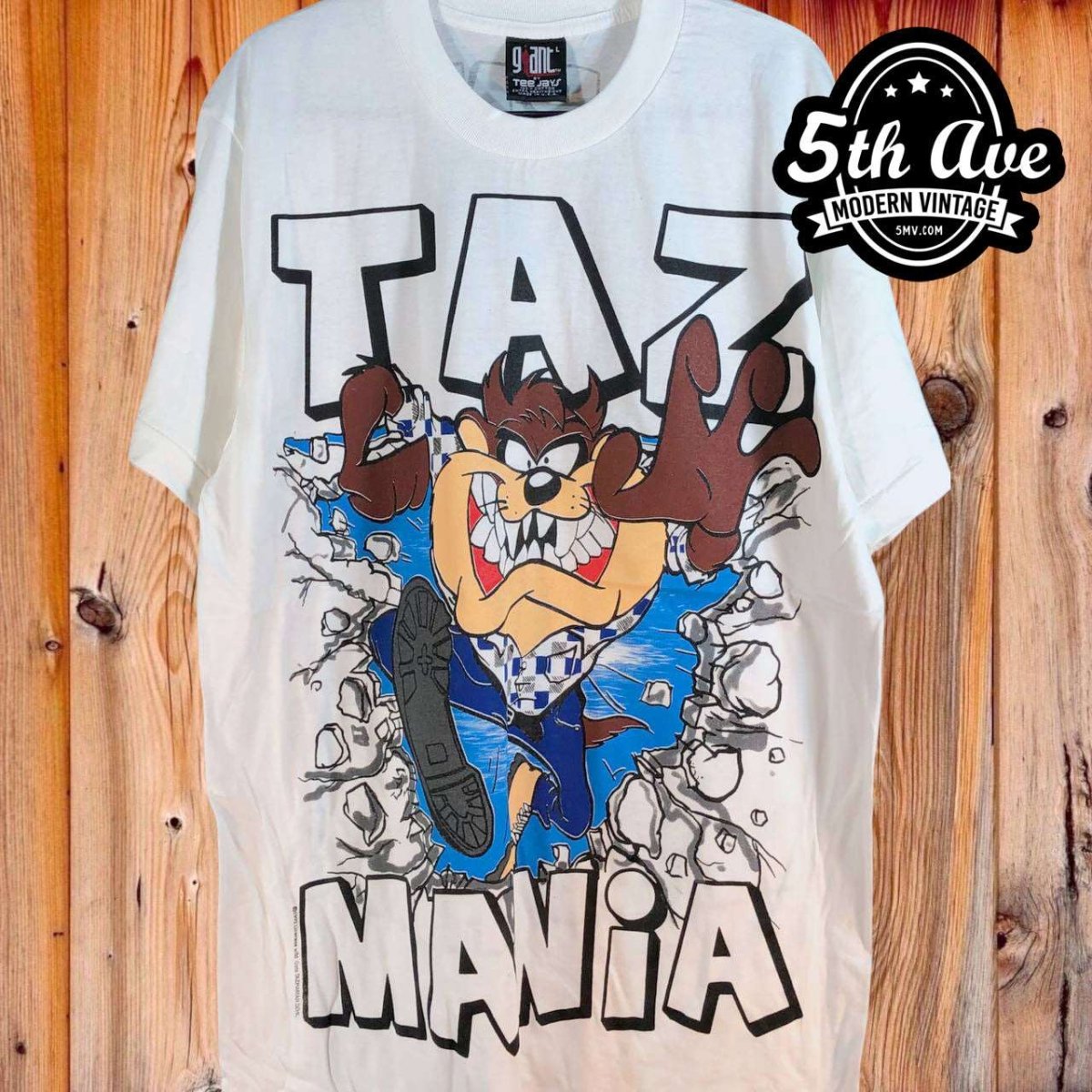 Looney Tunes Taz-Mania Warning Wild Thing - AOP all over print New Vintage Animation T shirt - Vintage Band Shirts