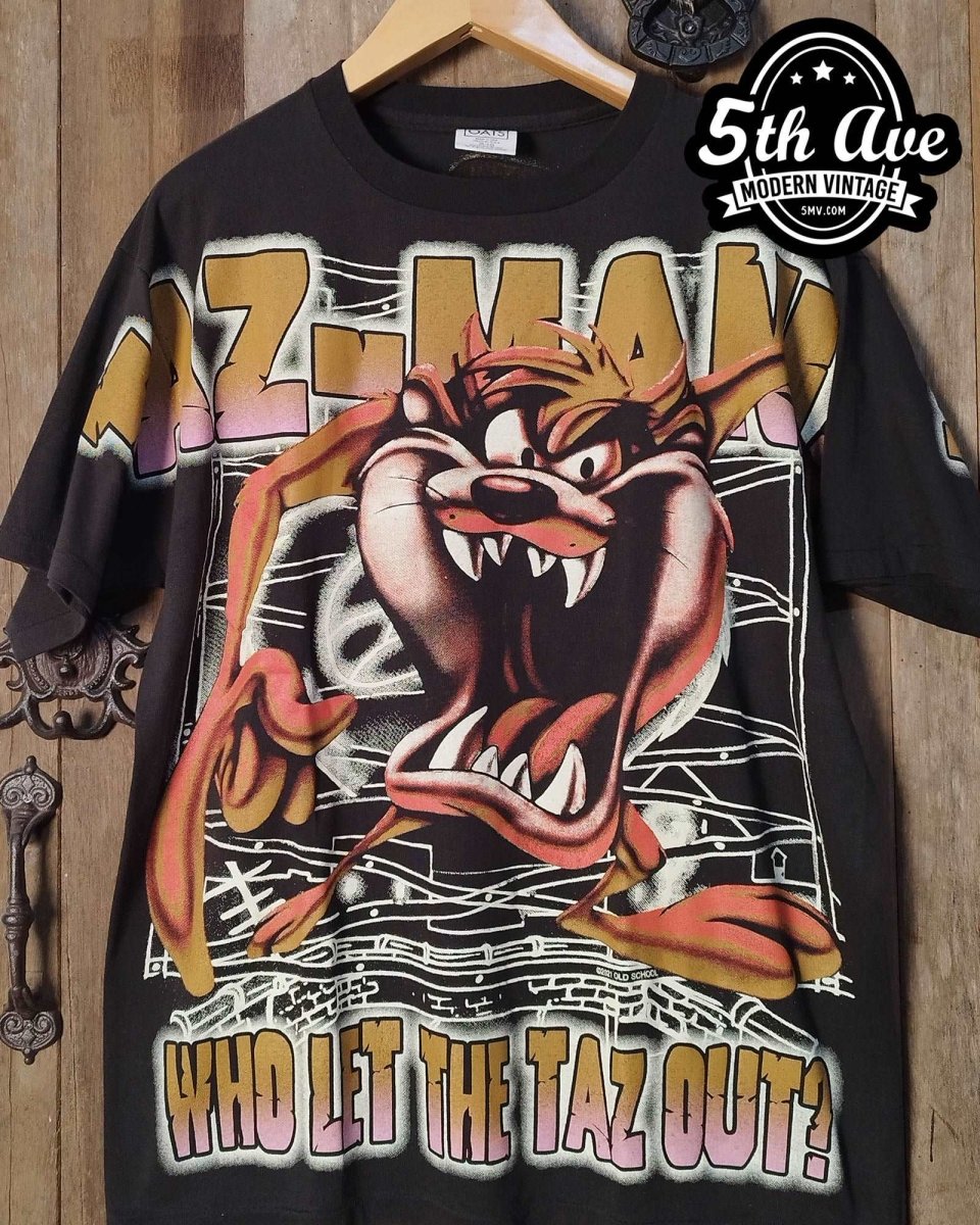 Looney Tunes Taz-Mania Who Let The Taz Out? - AOP all over print New Vintage Animation T shirt - Vintage Band Shirts