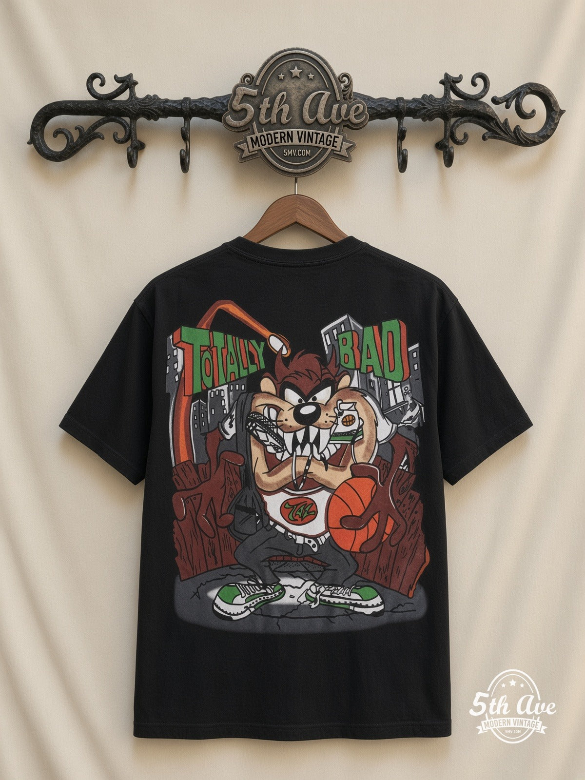 Looney Tunes Taz Totally Bad Hip-Hop all over print vintage tee back on cream 5th Ave rack