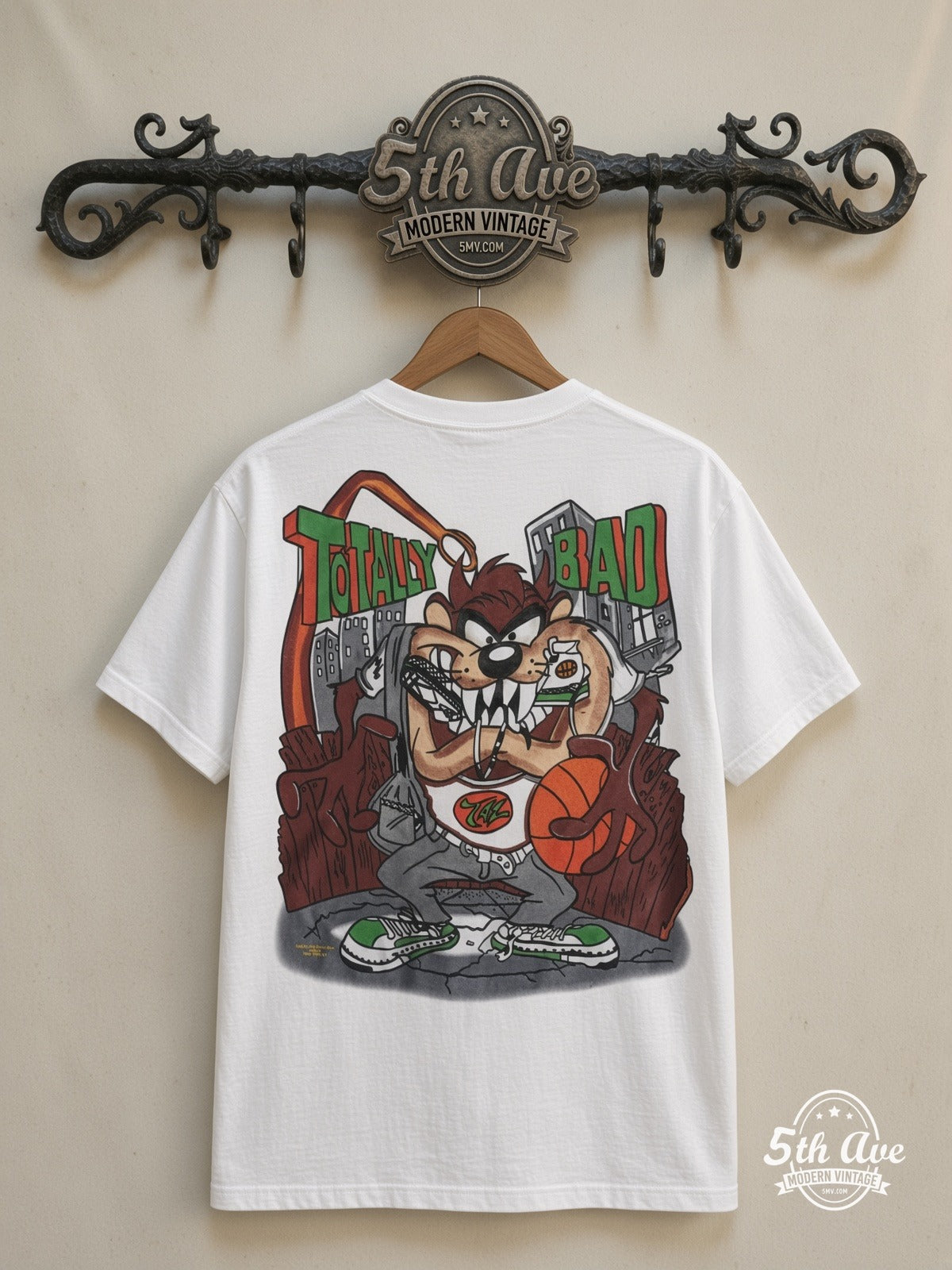 Looney Tunes Taz Totally Bad Hip-Hop all over print vintage tee back on cream 5th Ave rack