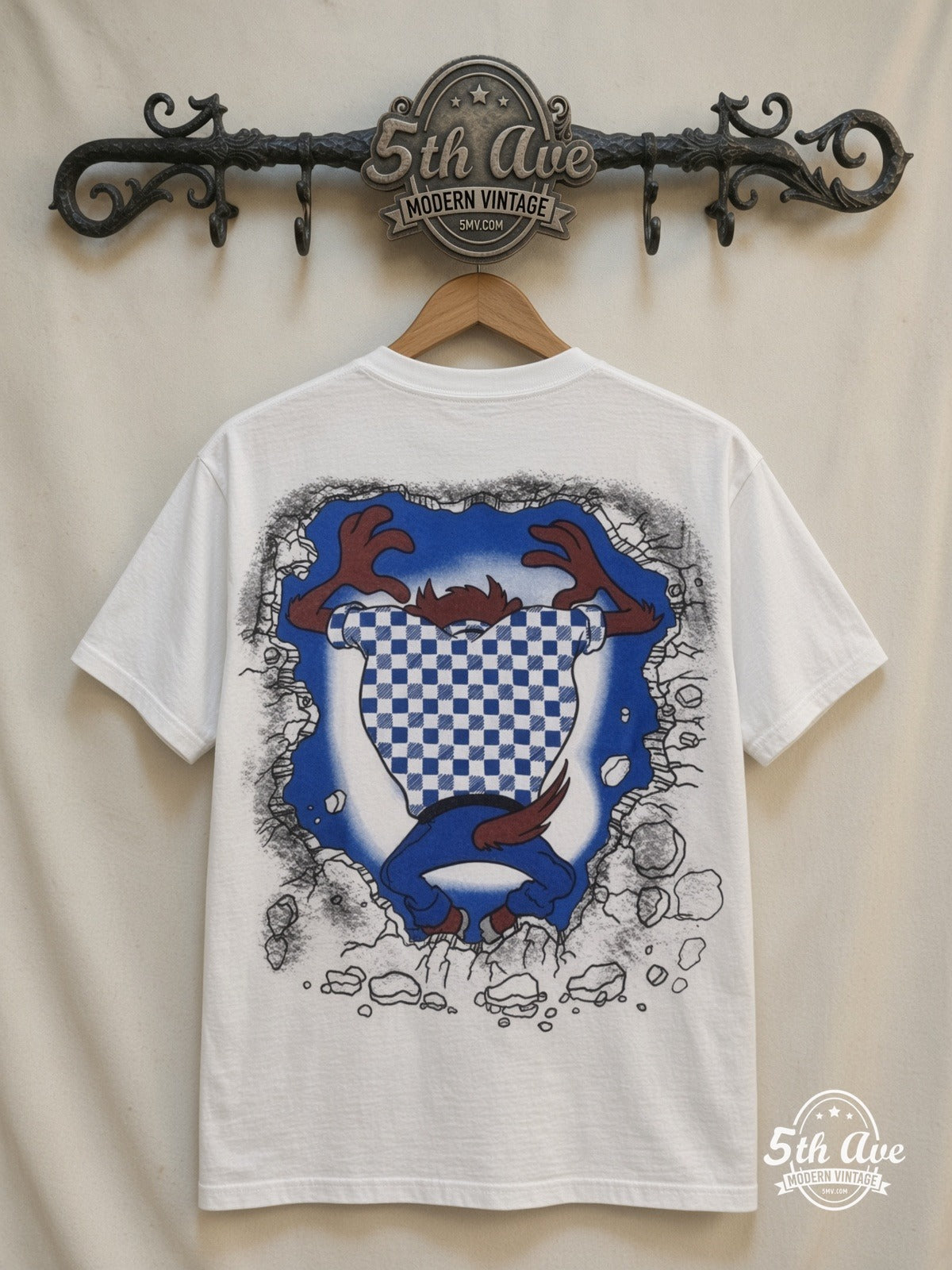 Looney Tunes Taz Wild Thing all over print vintage tee back on cream 5th Ave rack