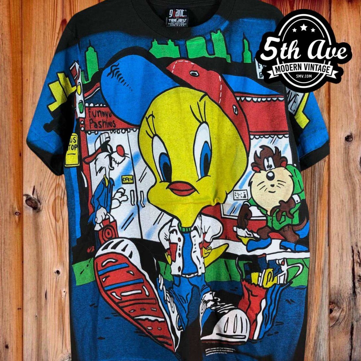 Looney Tunes Tweety Sylvester and Taz-Mania - AOP all over print New Vintage Animation T shirt - Vintage Band Shirts