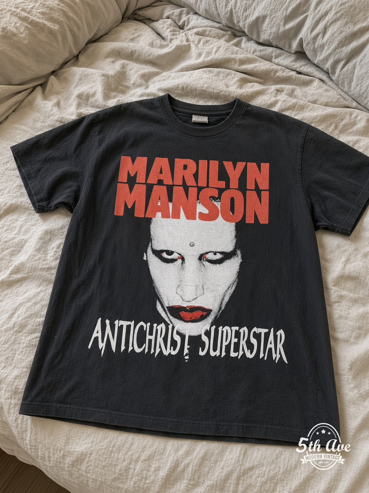 Marilyn Manson Antichrist Superstar Tour vintage tee laid on bed