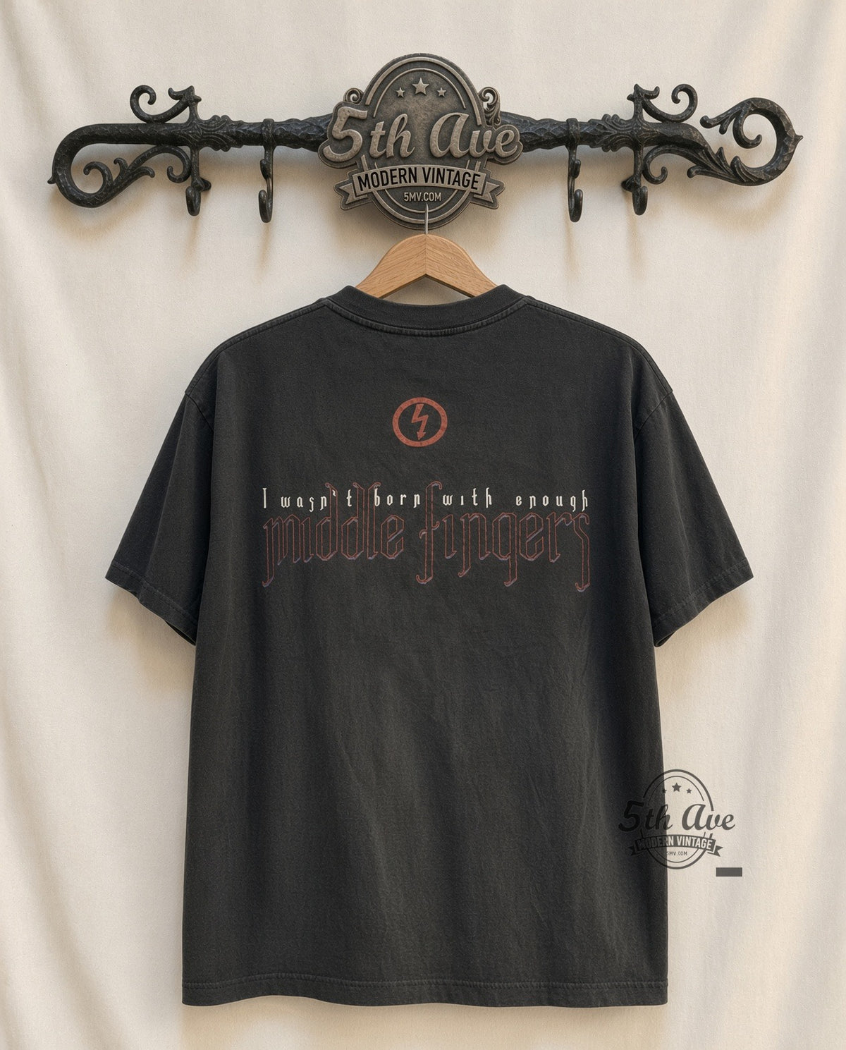 Marilyn Manson Halo Middle Fingers vintage band t-shirt back on cream 5th Ave rack