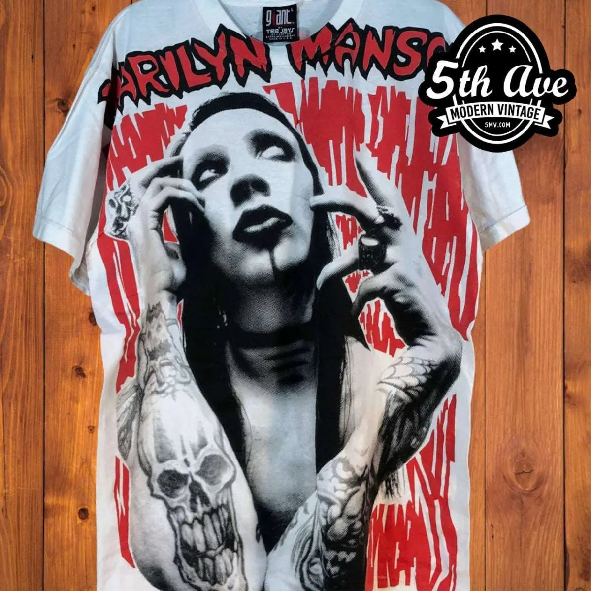 Marilyn Manson: Rebel Soul All-Over Print Single Stitch White t shirt - Vintage Band Shirts