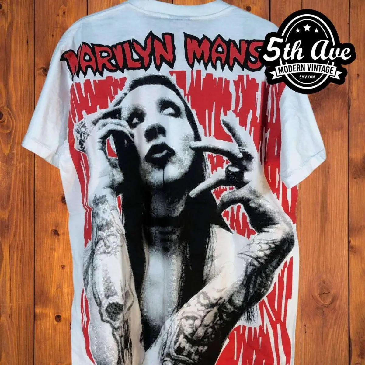Marilyn Manson: Rebel Soul All-Over Print Single Stitch White t shirt - Vintage Band Shirts