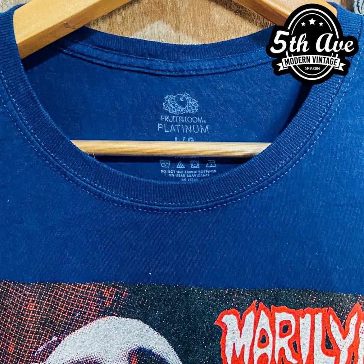 Marilyn Manson Red, Black, and White Image Blue Cotton T