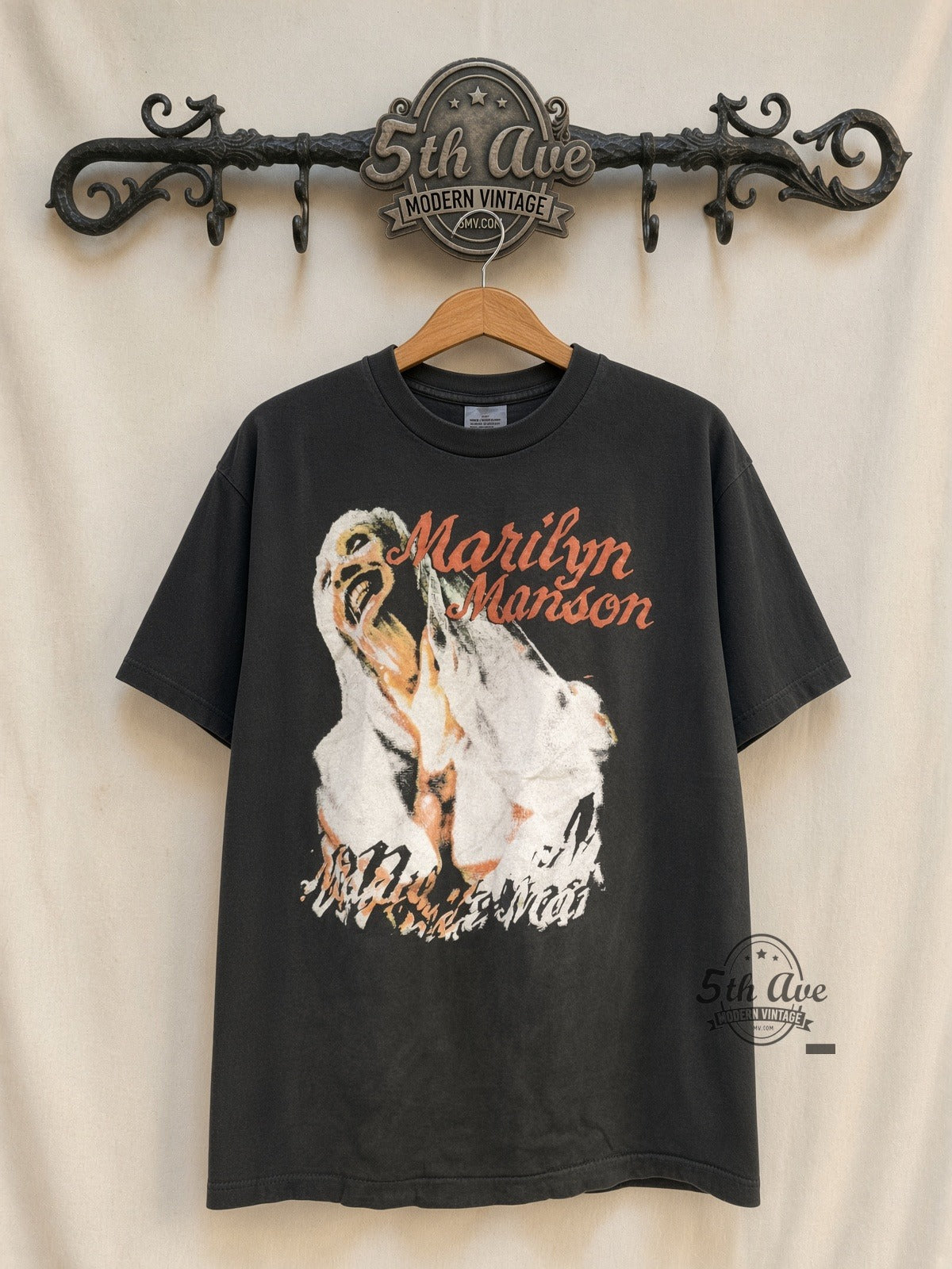 Marilyn Manson Sweet Dreams Screaming Portrait vintage band t-shirt front on cream 5th Ave rack